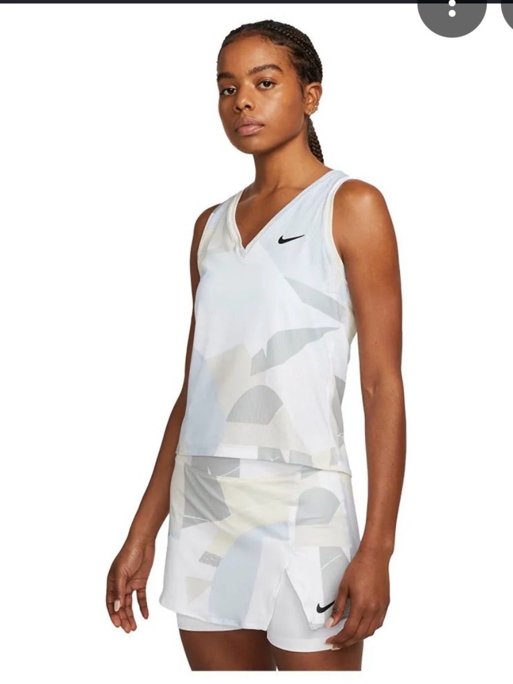 Nike White & Light Gray V-Neck Athletic Tank